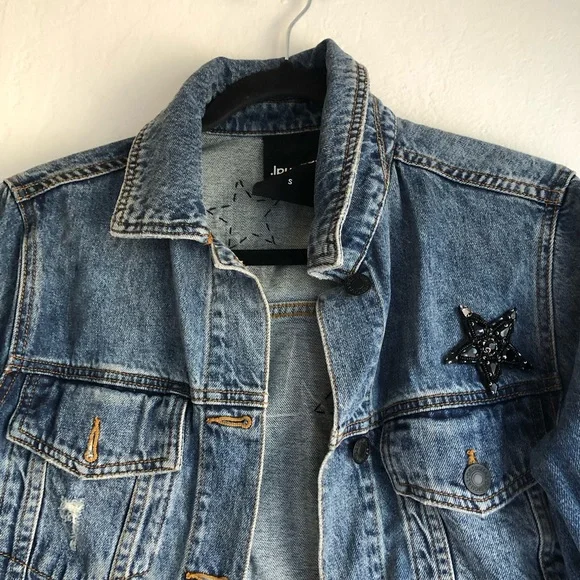 Desigual cropped denim jacket embellishments power spellout protest - Picture 3 of 9